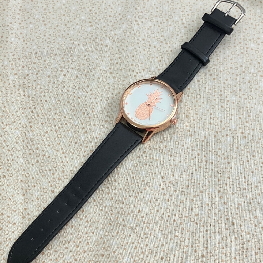 Rose Gold Pineapple Women's Watch with Black Leather Band NWT